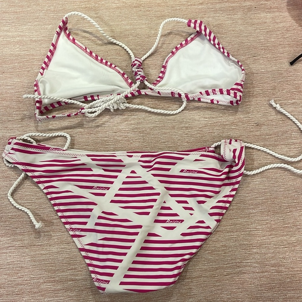RAISINS PINK AND WHITE STRIPED ROPE STRING BIKINI - Picture 2 of 6
